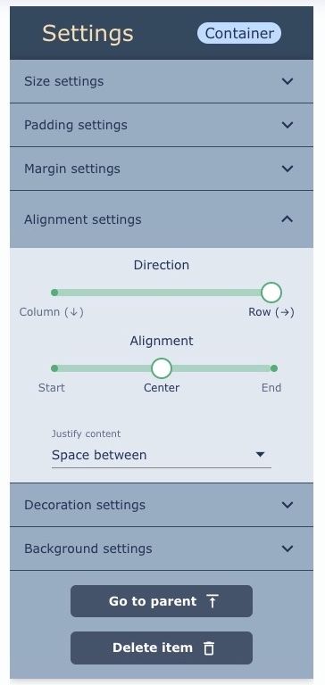 Component settings alignment