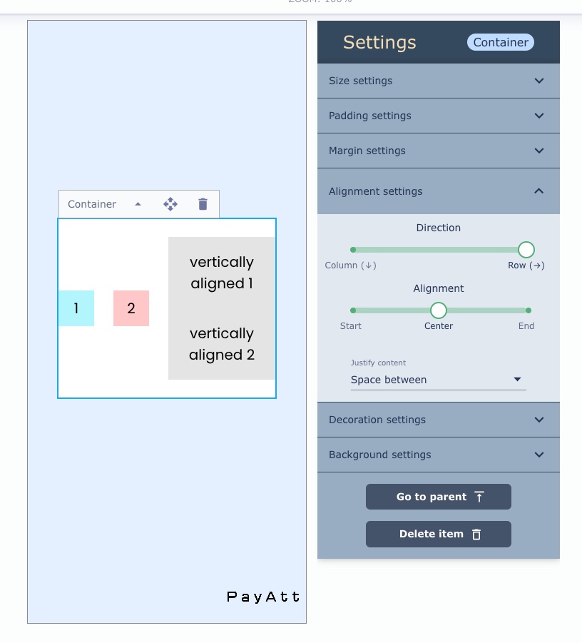 Builder settings panel